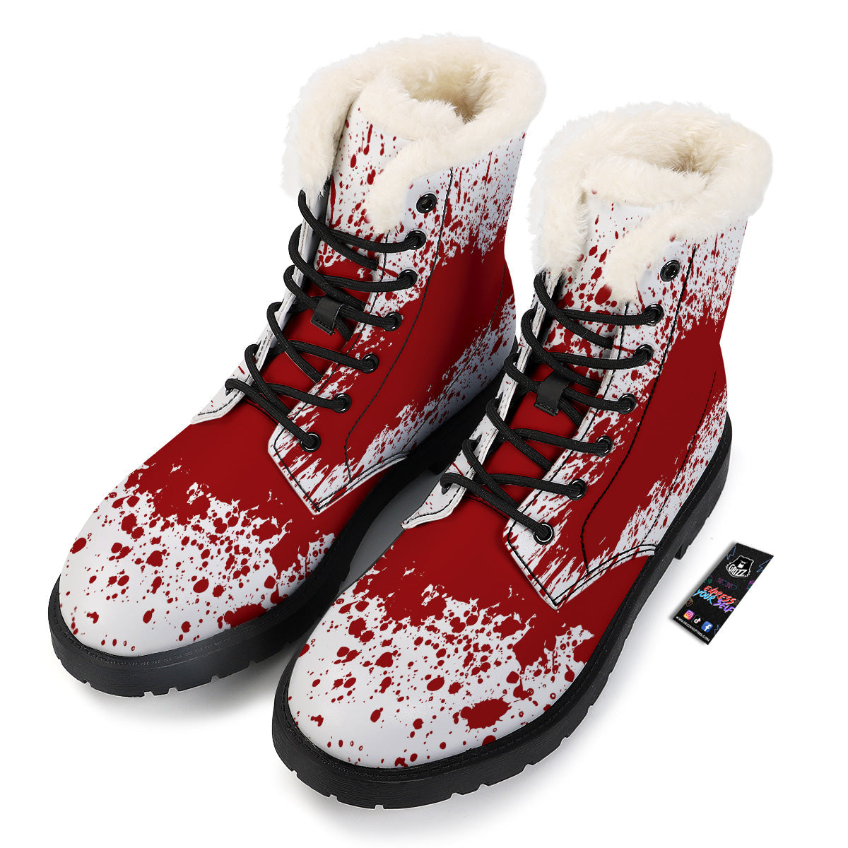 Splashed Blood Print Winter Boots-grizzshop