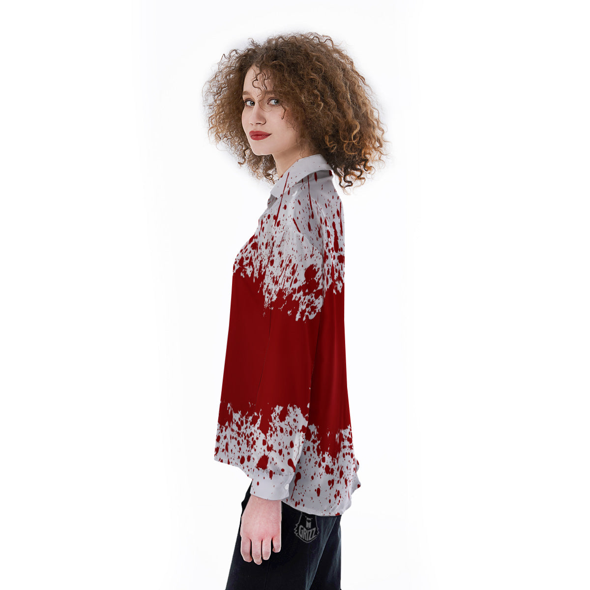 Splashed Blood Print Women's Long Sleeve Shirts-grizzshop