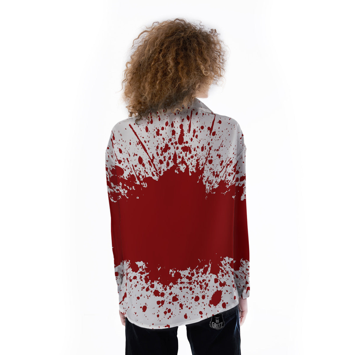 Splashed Blood Print Women's Long Sleeve Shirts-grizzshop