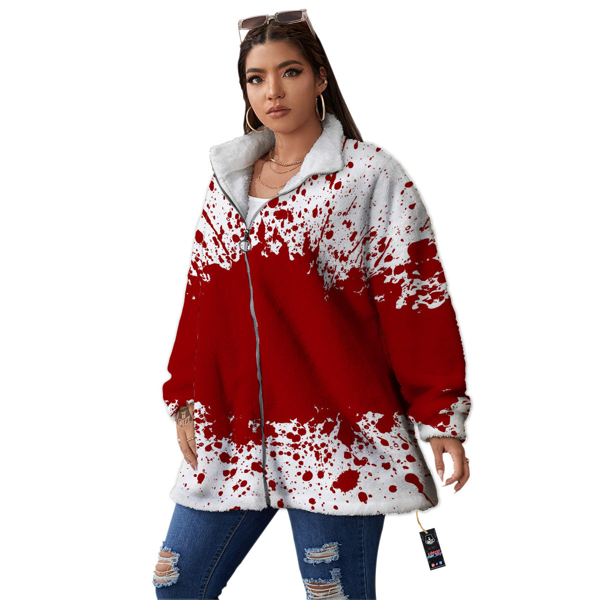 Splashed Blood Print Women's Sherpa Jacket-grizzshop