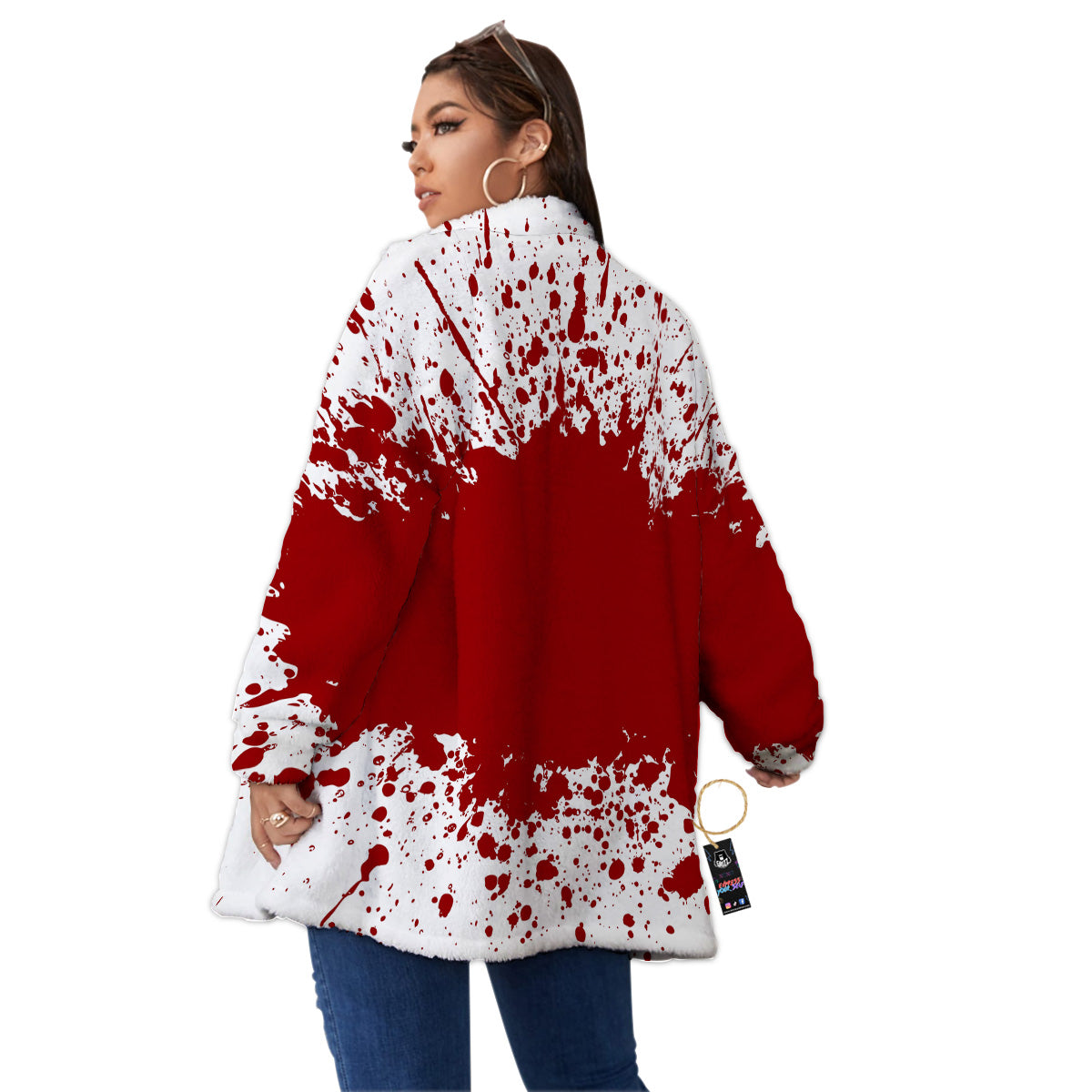 Splashed Blood Print Women's Sherpa Jacket-grizzshop
