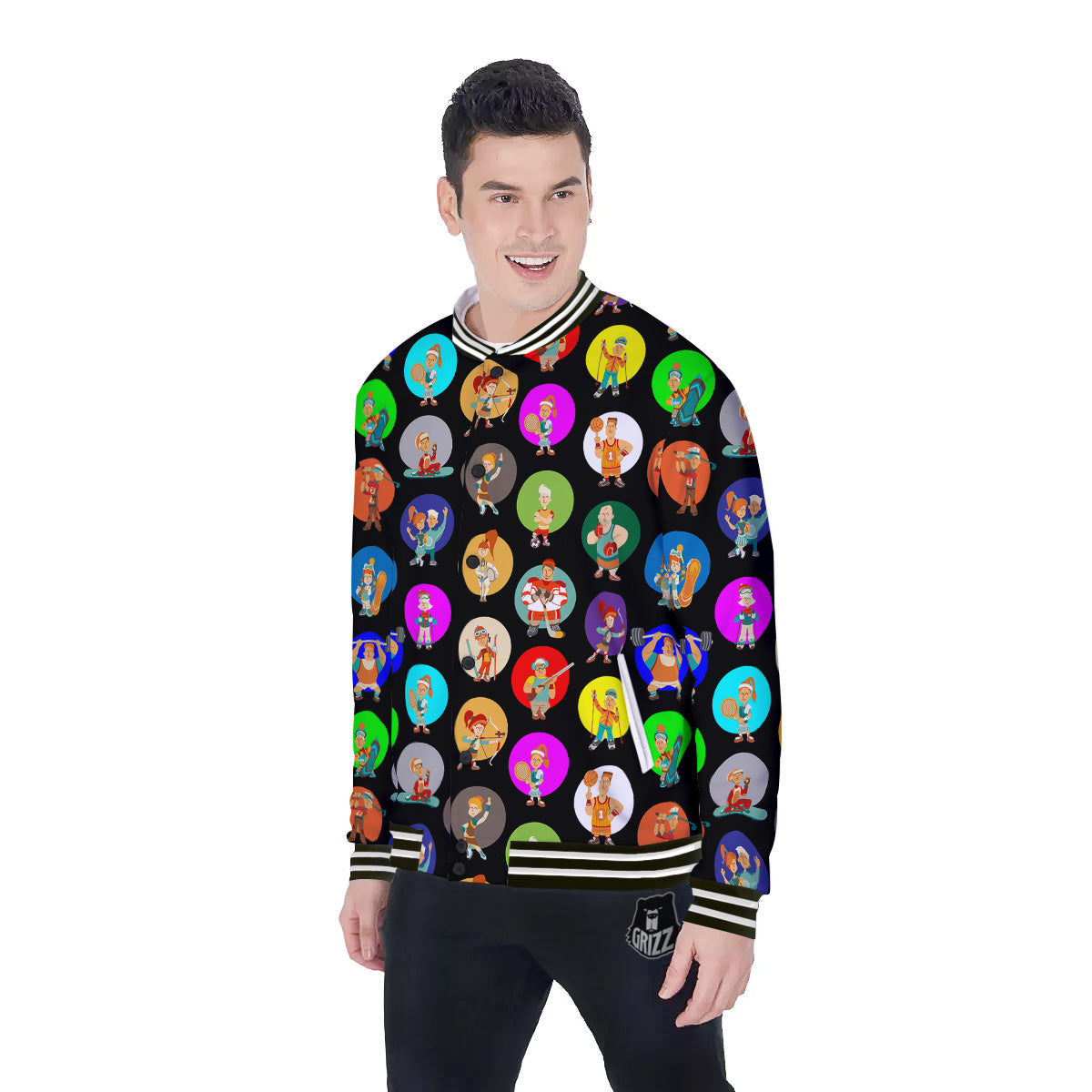 Sport Colorful Print Pattern Baseball Jacket-grizzshop