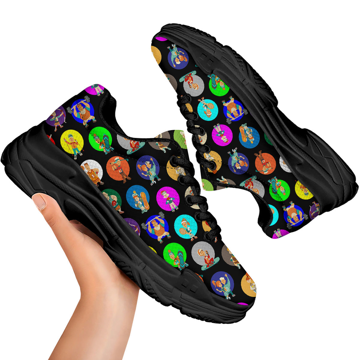Sport Colorful Print Pattern Black Chunky Shoes-grizzshop