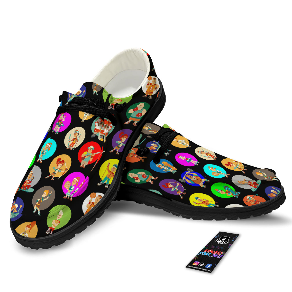 Sport Colorful Print Pattern Black Loafers-grizzshop