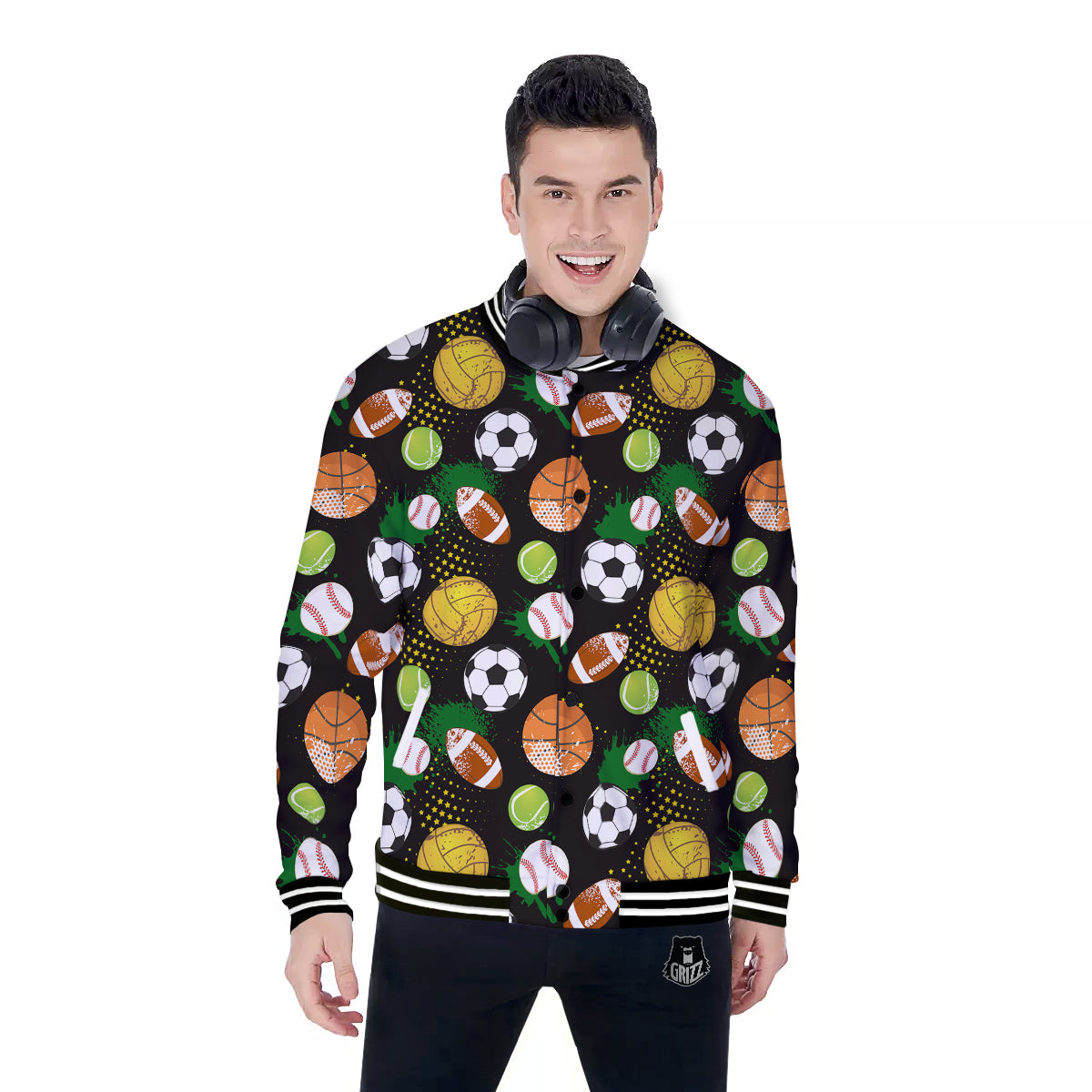 Sport Equipment Print Pattern Baseball Jacket-grizzshop
