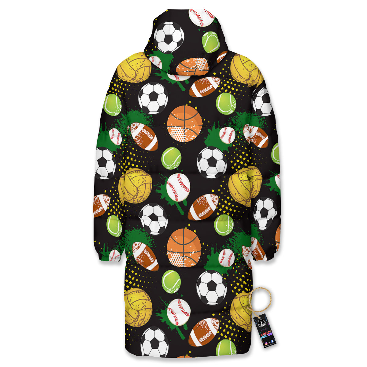 Sport Equipment Print Pattern Long Down Jacket-grizzshop