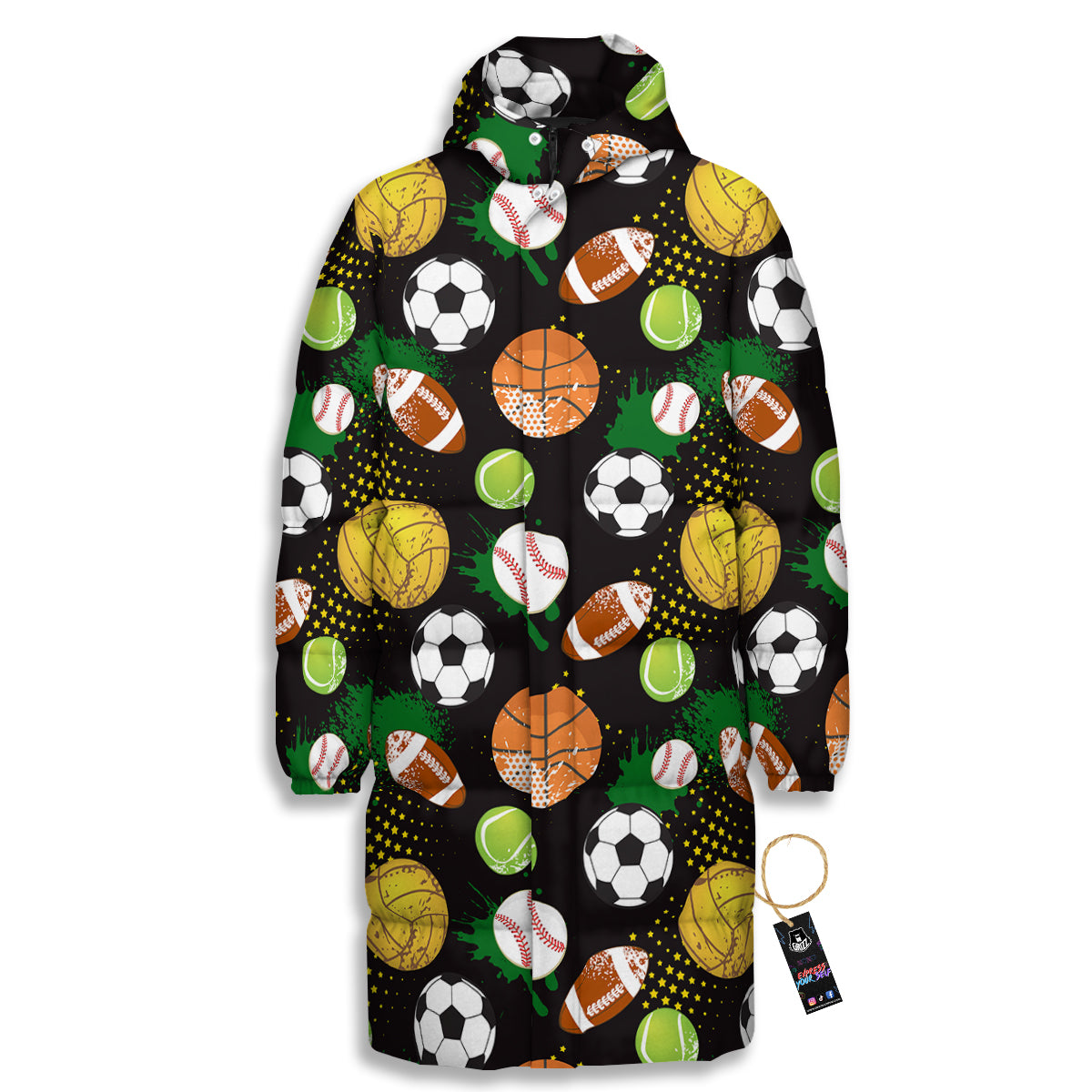 Sport Equipment Print Pattern Long Down Jacket-grizzshop