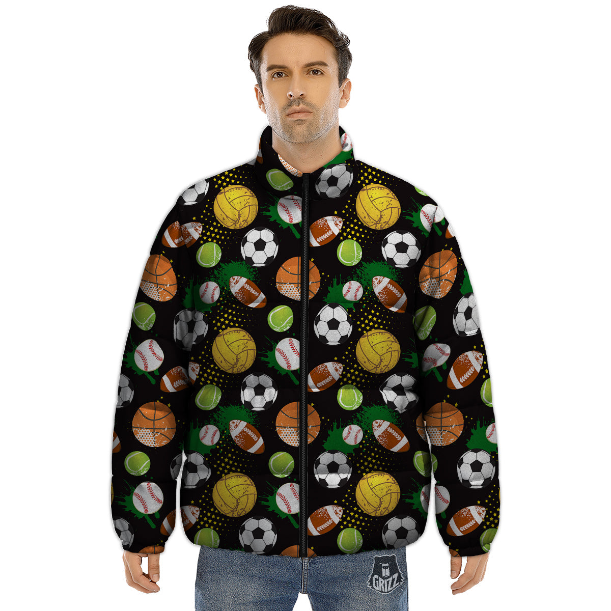 Sport Equipment Print Pattern Puffer Jacket-grizzshop