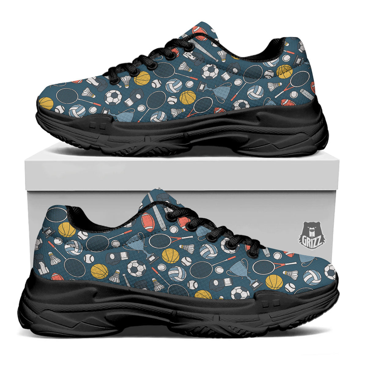 Sport Lacrosse Print Pattern Black Chunky Shoes-grizzshop