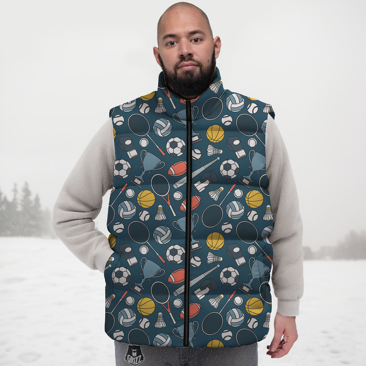 Sport Lacrosse Print Pattern Down Vest