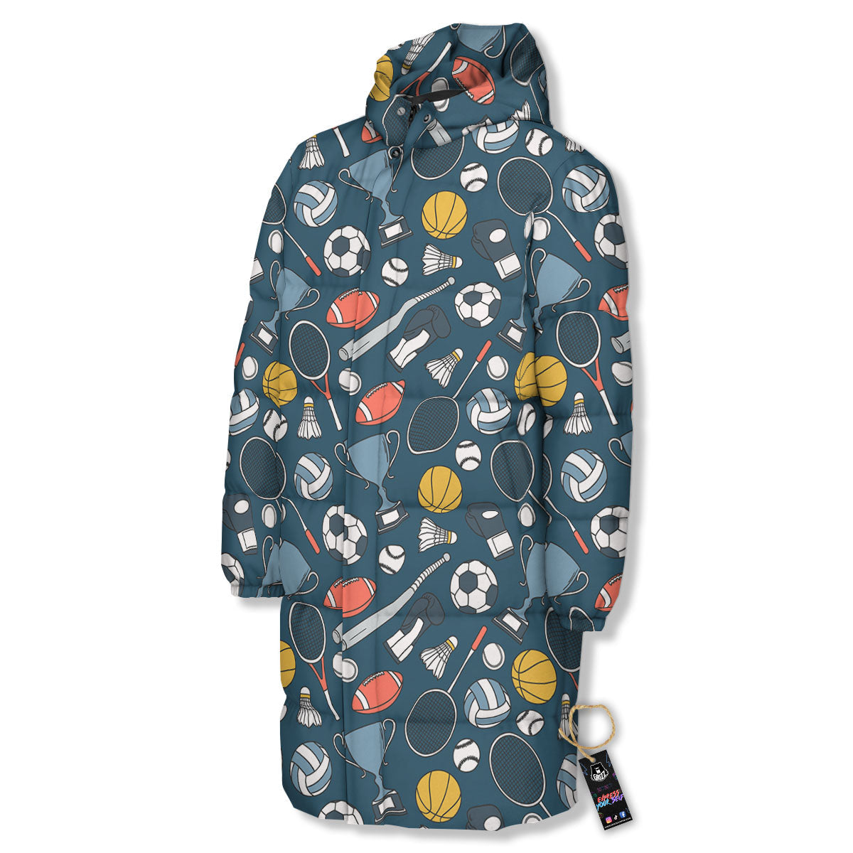 Sport Lacrosse Print Pattern Long Down Jacket-grizzshop