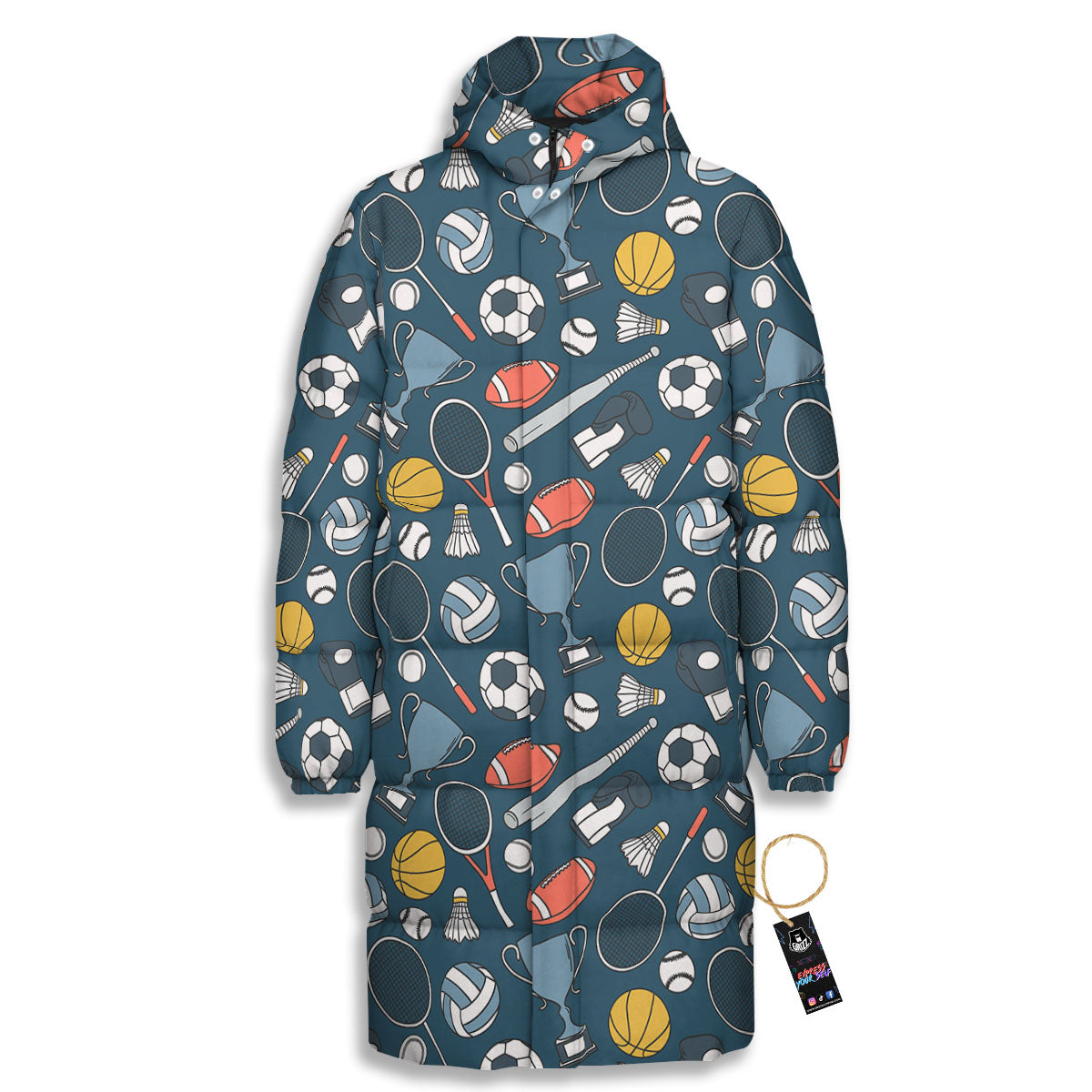 Sport Lacrosse Print Pattern Long Down Jacket-grizzshop