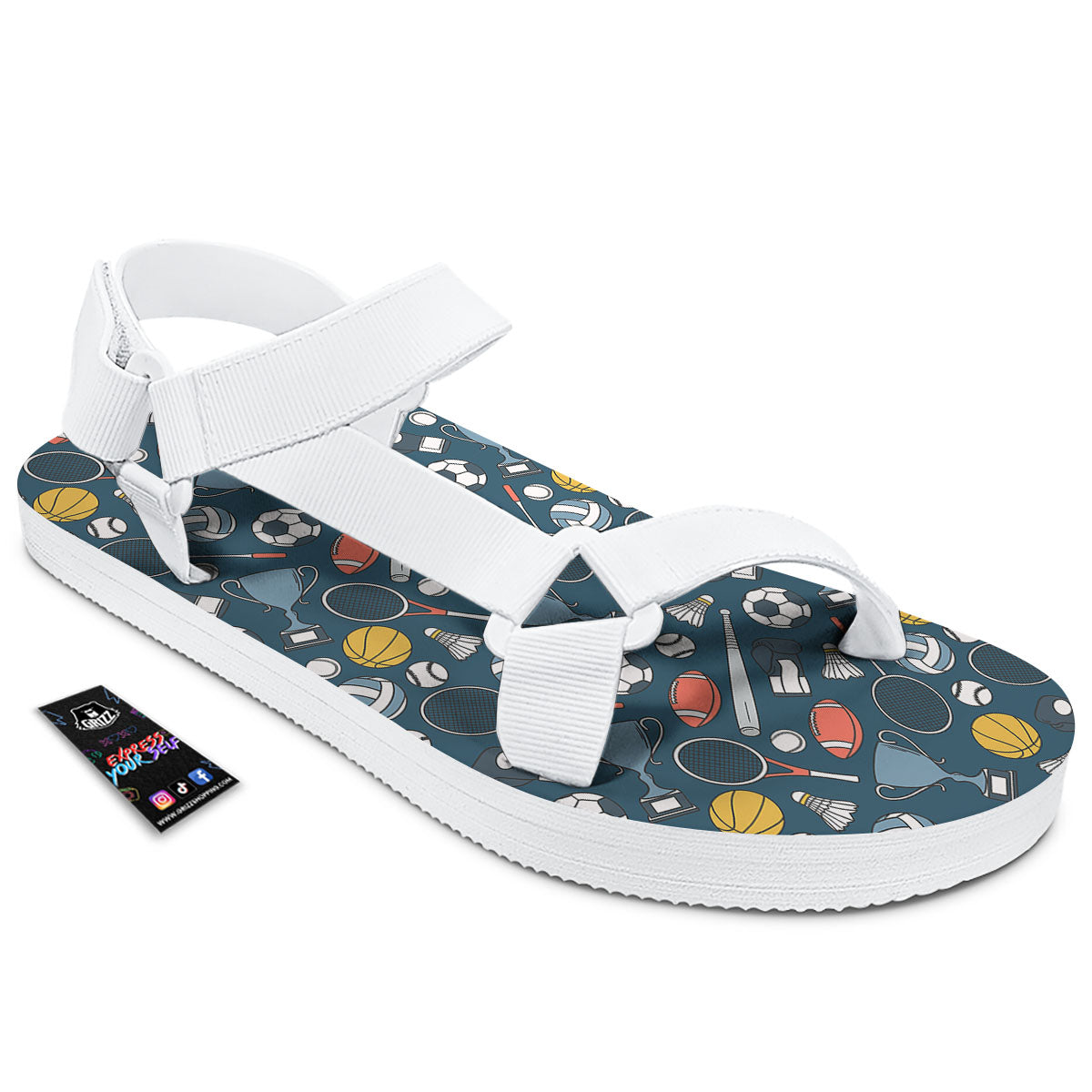 Sport Lacrosse Print Pattern White Open Toe Sandals-grizzshop