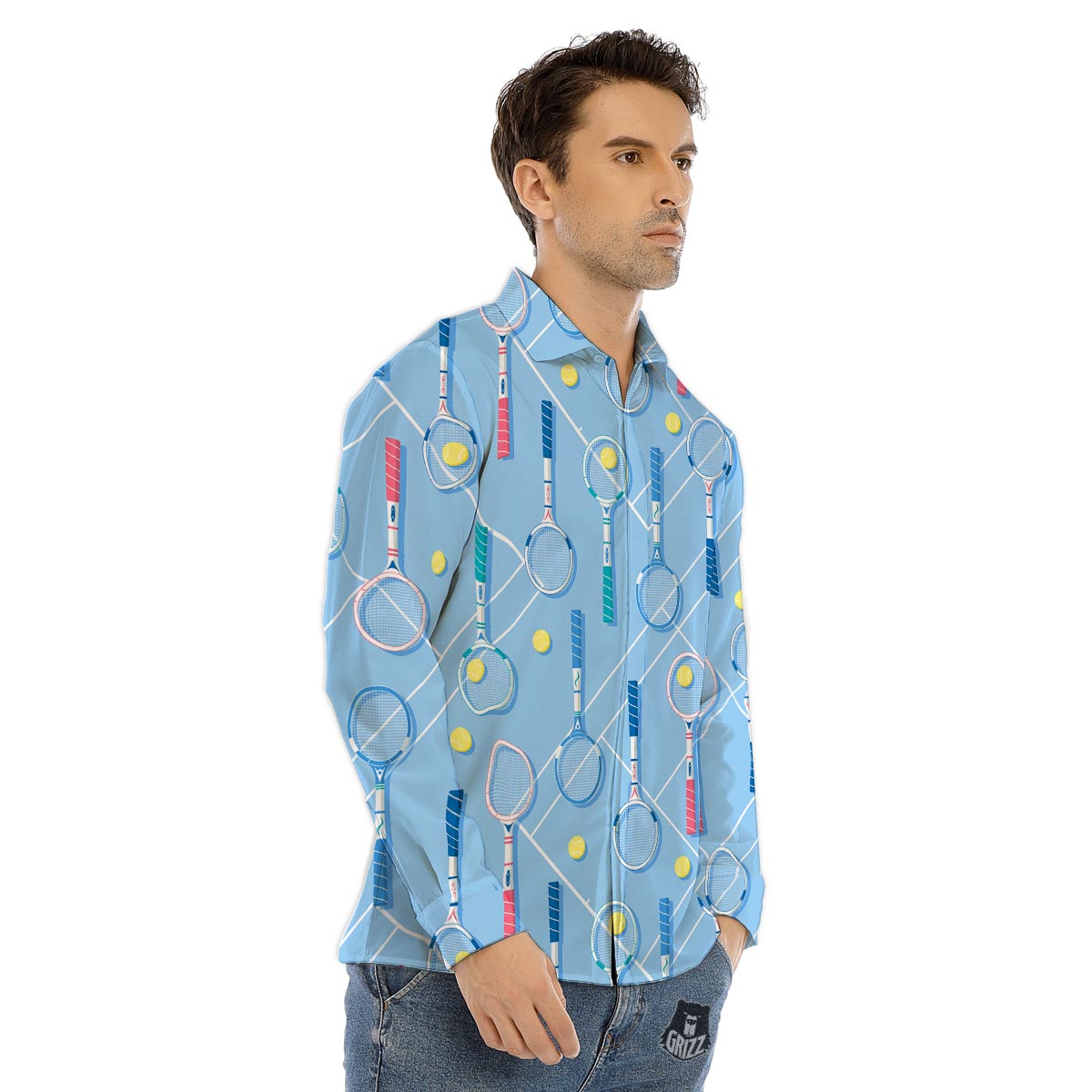 Sport Tennis Print Pattern Men's Dress Shirts-grizzshop