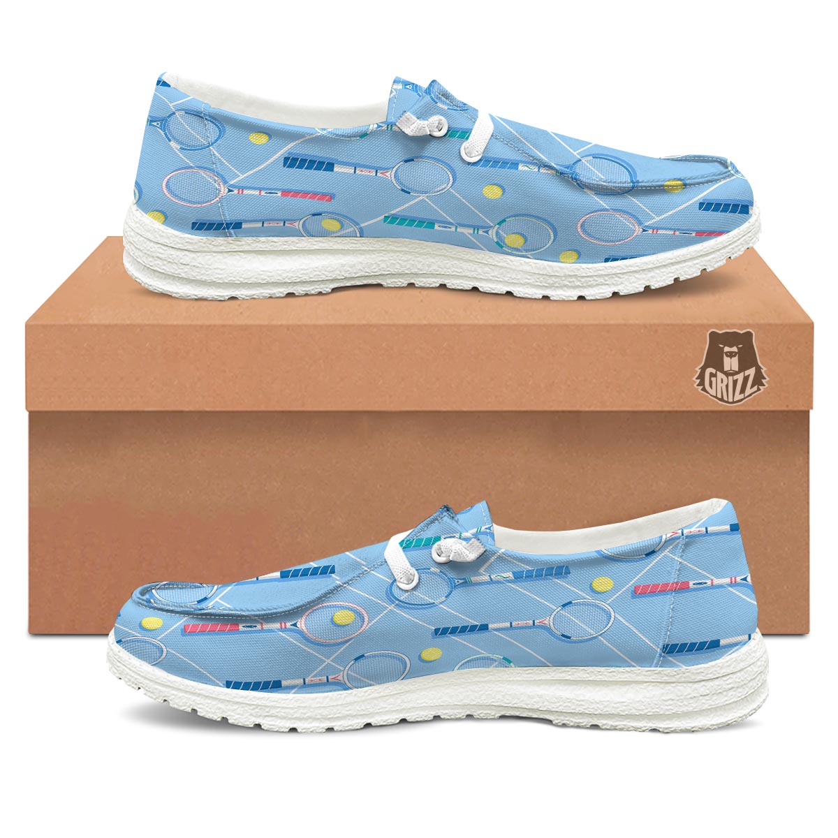 Sport Tennis Print Pattern White Loafers-grizzshop