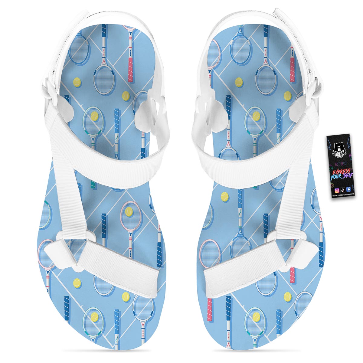 Sport Tennis Print Pattern White Open Toe Sandals-grizzshop