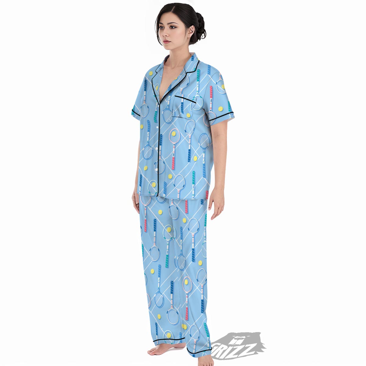 Sport Tennis Print Pattern Women's Pajamas Set-grizzshop