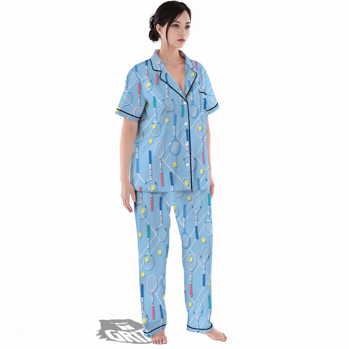 Sport Tennis Print Pattern Women's Pajamas Set-grizzshop