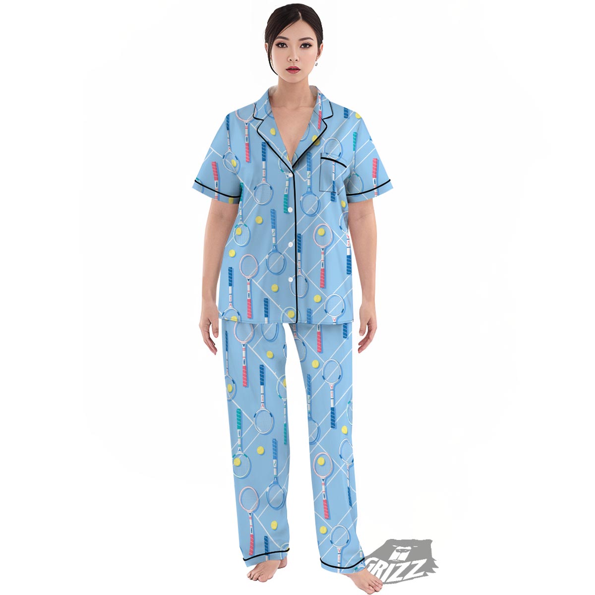 Sport Tennis Print Pattern Women's Pajamas Set-grizzshop