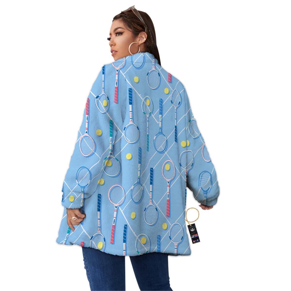 Sport Tennis Print Pattern Women's Sherpa Jacket-grizzshop