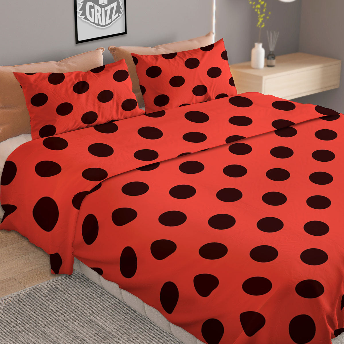 Spots Ladybug Print Pattern Duvet Cover Bedding Set-grizzshop