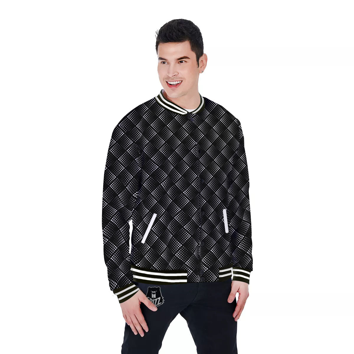 Square Dot Geometric Print Pattern Baseball Jacket-grizzshop
