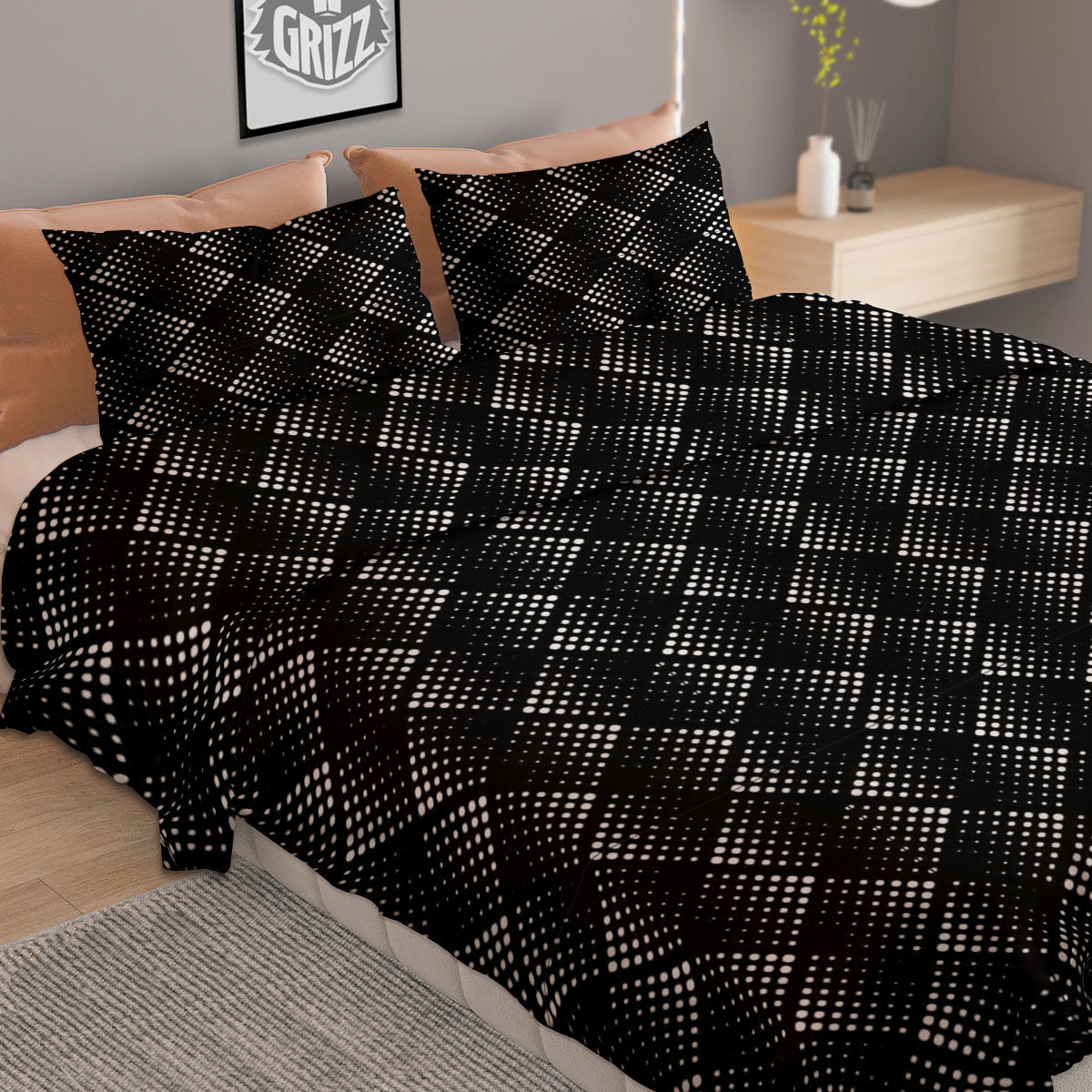 Square Dot Geometric Print Pattern Duvet Cover Bedding Set-grizzshop