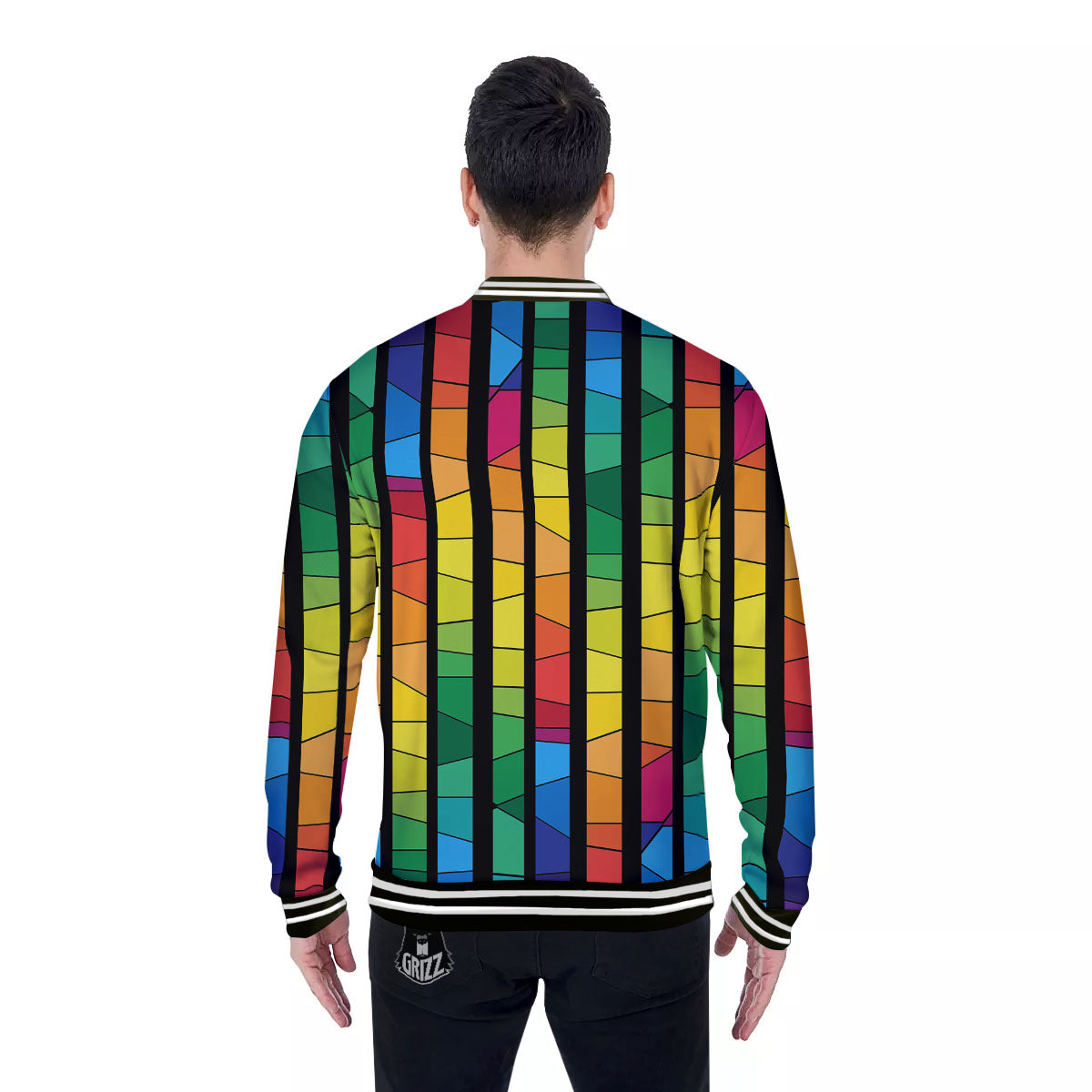 Square Stained Glass Mosaic Print Baseball Jacket-grizzshop