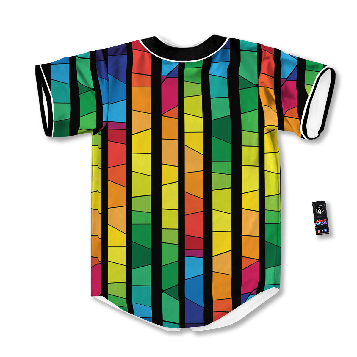 Square Stained Glass Mosaic Print Baseball Jersey-grizzshop