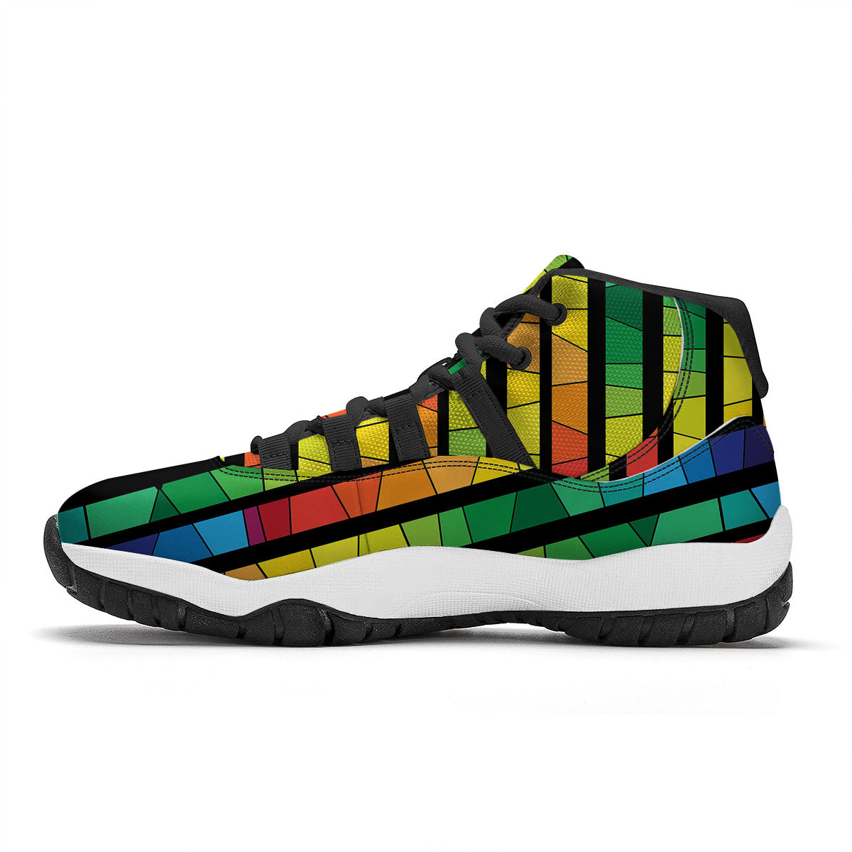 Square Stained Glass Mosaic Print Black Bball Shoes-grizzshop