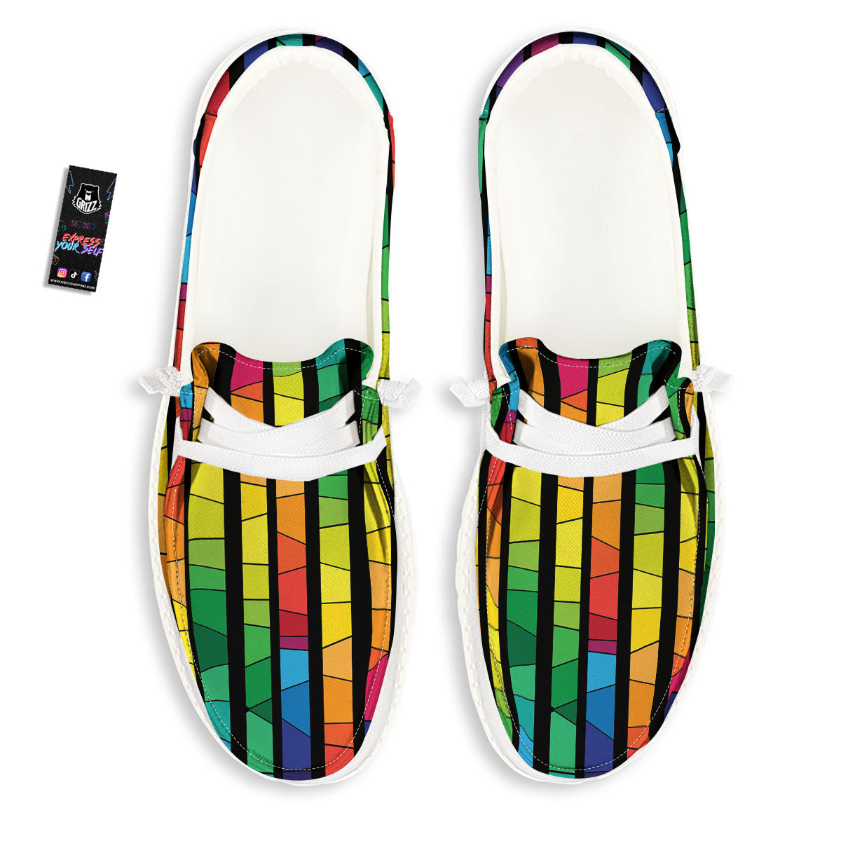 Square Stained Glass Mosaic Print Black Loafers-grizzshop