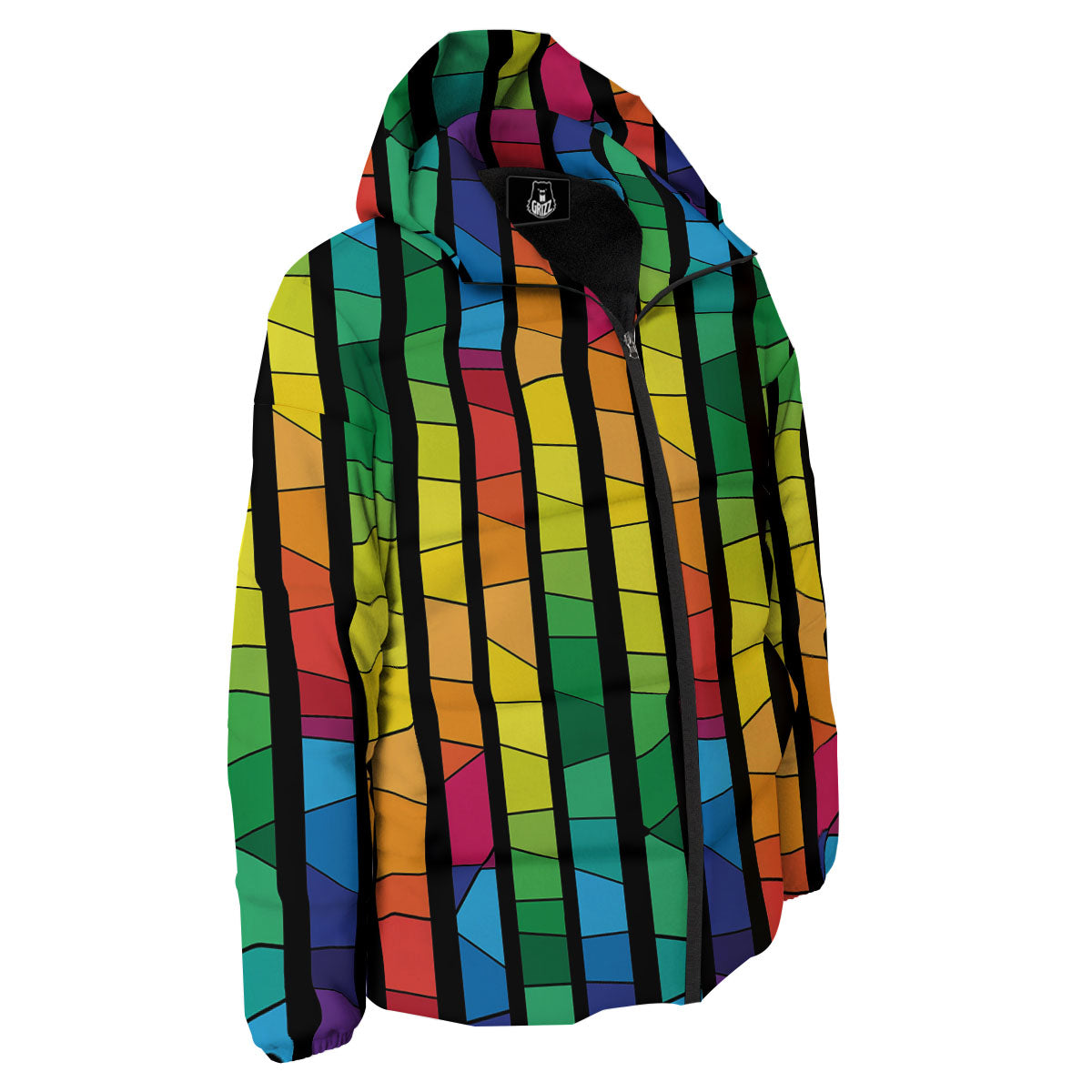 Square Stained Glass Mosaic Print Down Jacket-grizzshop