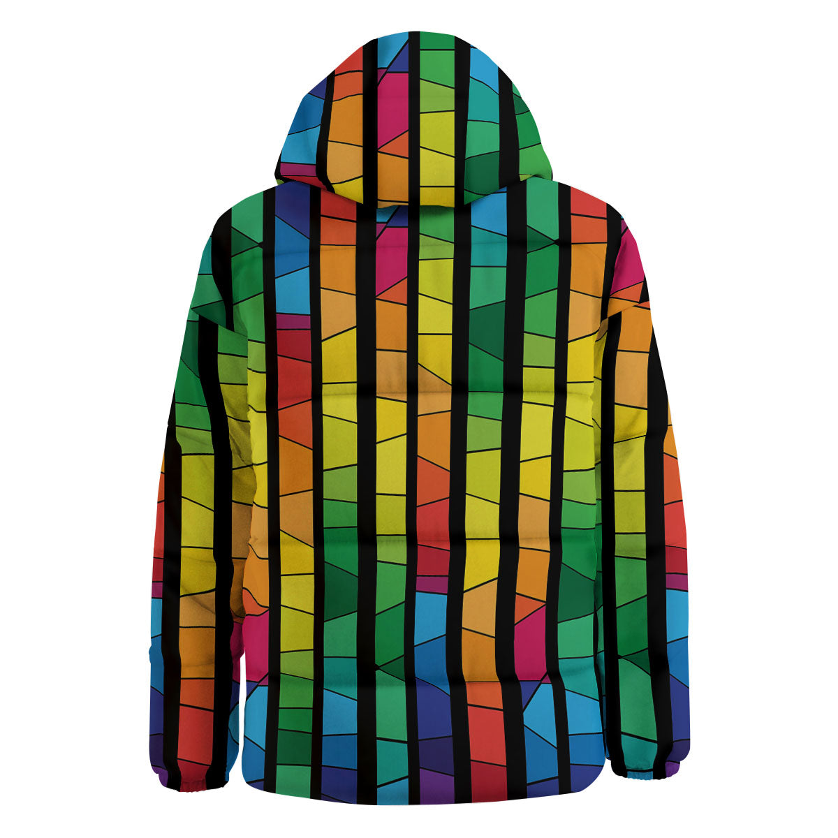 Square Stained Glass Mosaic Print Down Jacket-grizzshop