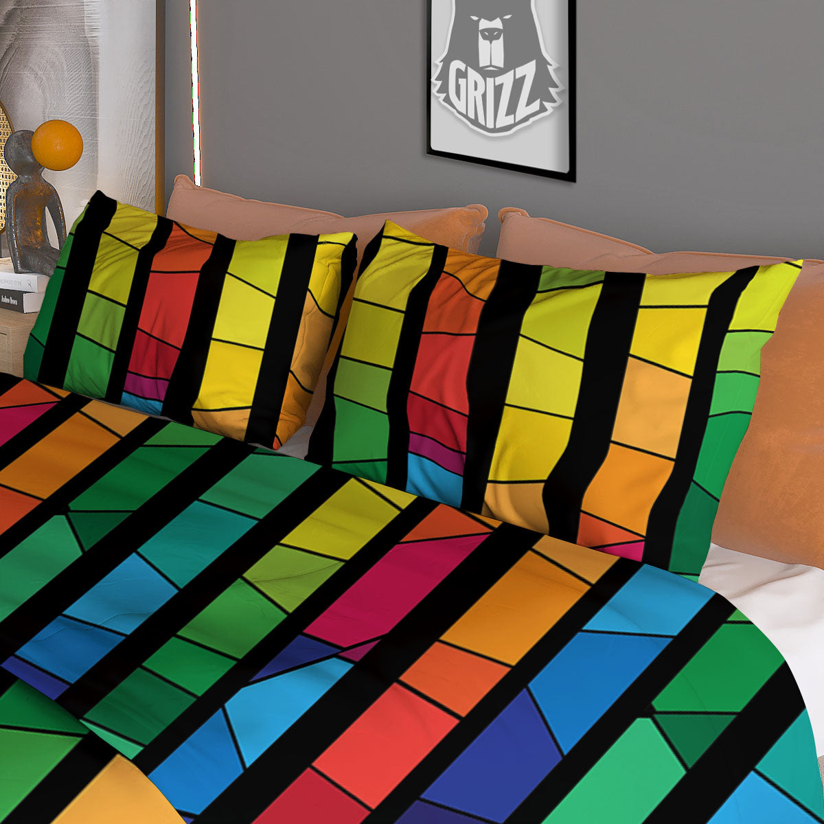 Striped White Heart On LGBT Pride Print Pattern Duvet Cover Bedding Set