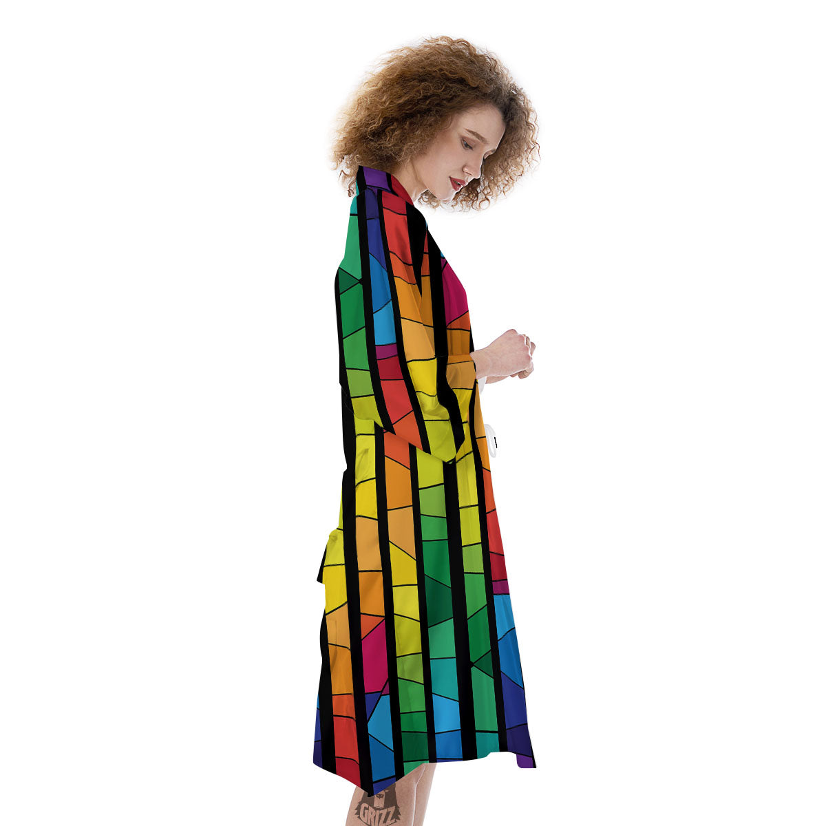Square Stained Glass Mosaic Print Kimono-grizzshop