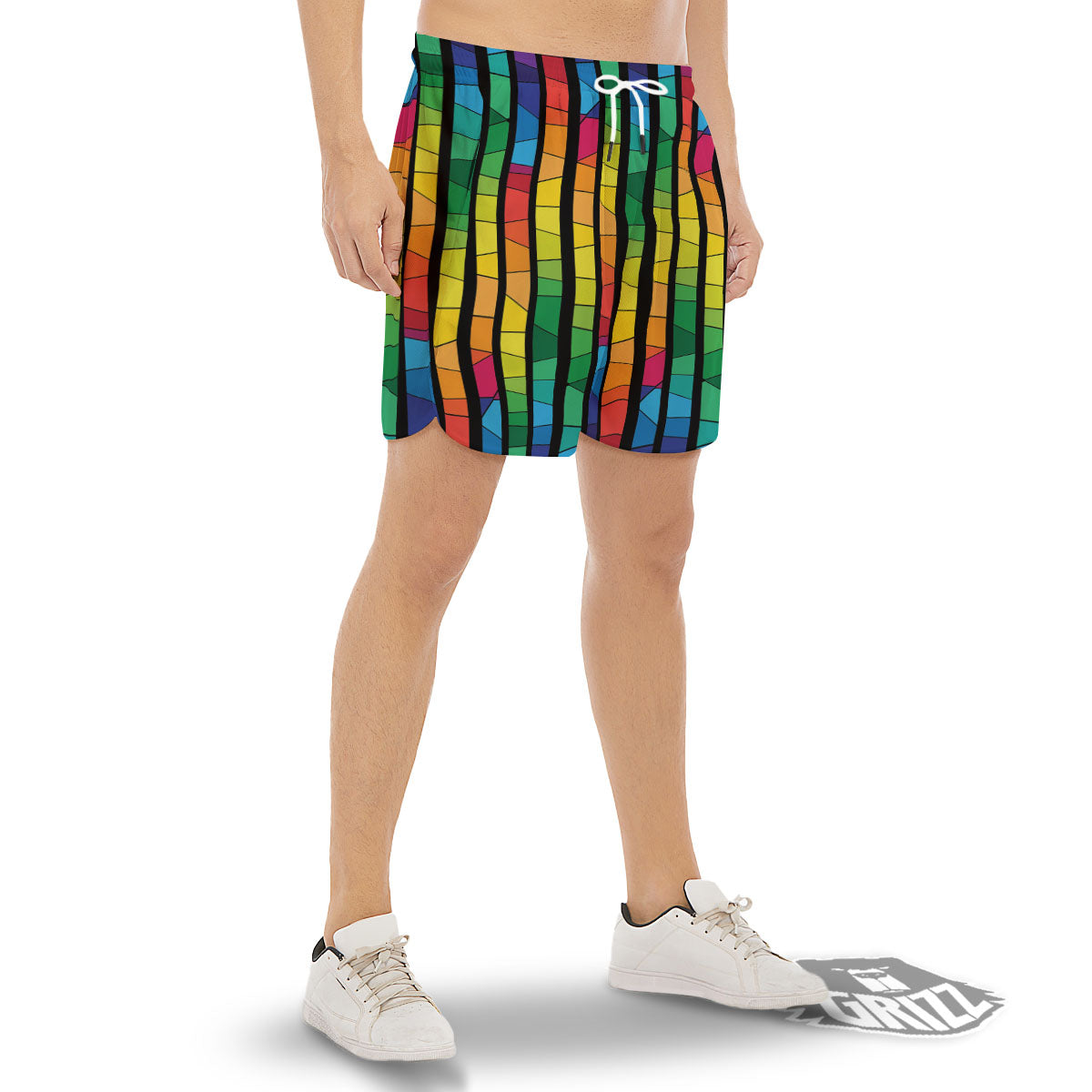 Square Stained Glass Mosaic Print Men's Gym Shorts-grizzshop