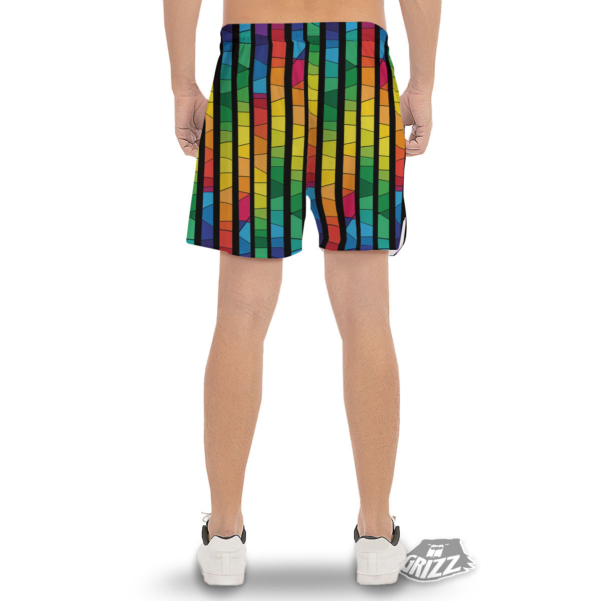 Square Stained Glass Mosaic Print Men's Gym Shorts-grizzshop