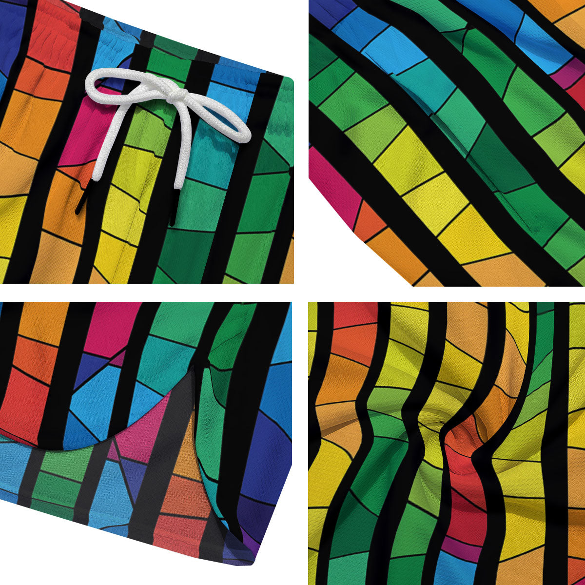 Square Stained Glass Mosaic Print Men's Running Shorts-grizzshop