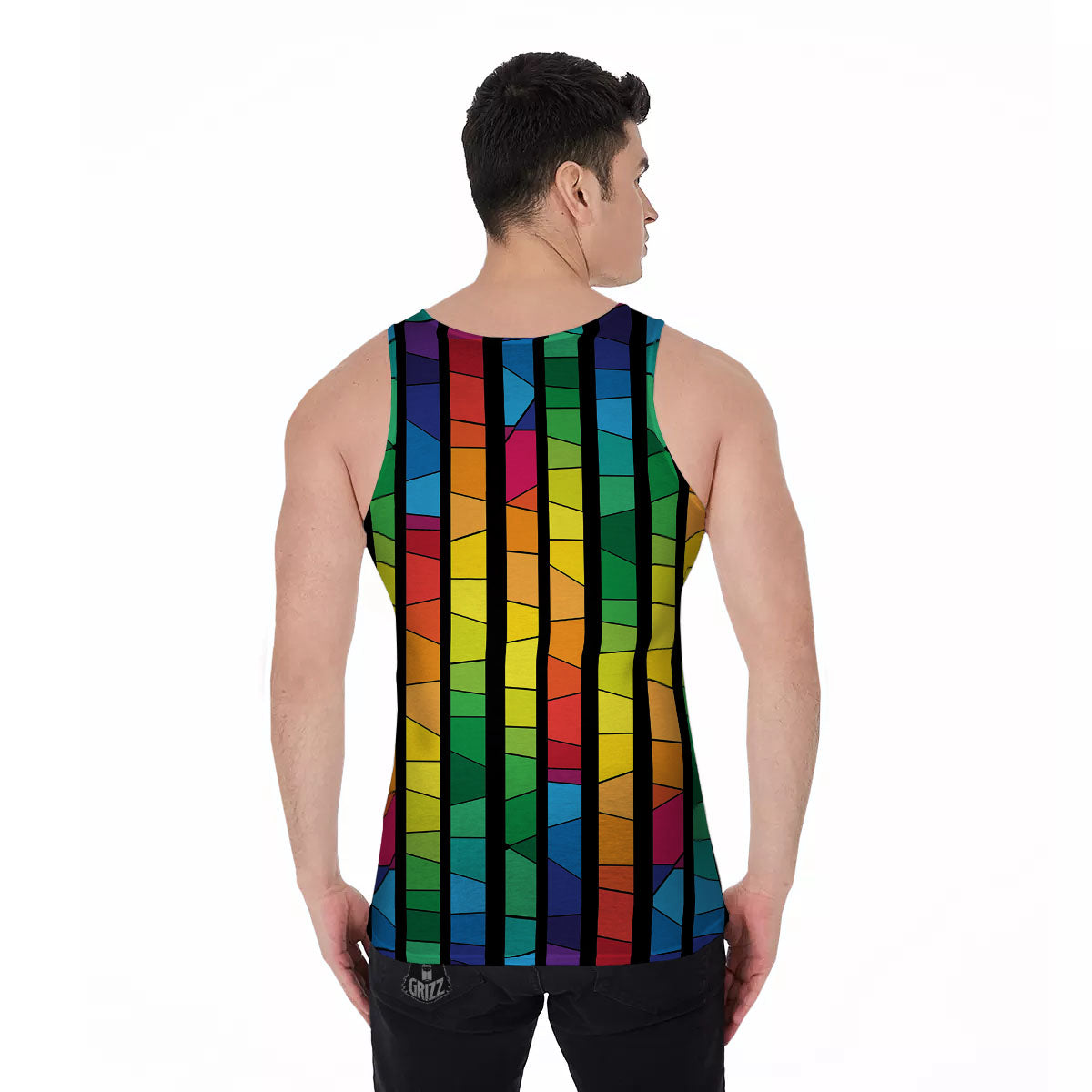 Square Stained Glass Mosaic Print Men's Tank Top-grizzshop