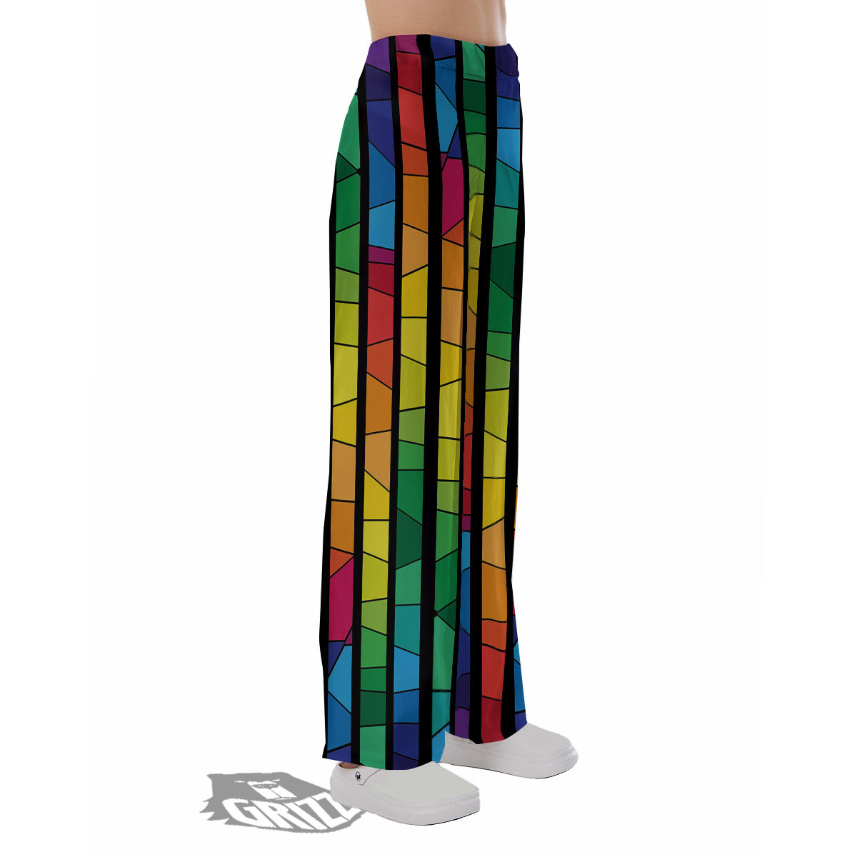 Square Stained Glass Mosaic Print Pajama Pants-grizzshop