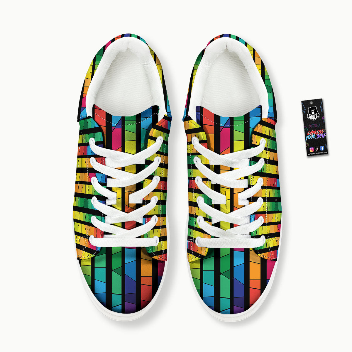 Square Stained Glass Mosaic Print Platform Shoes-grizzshop