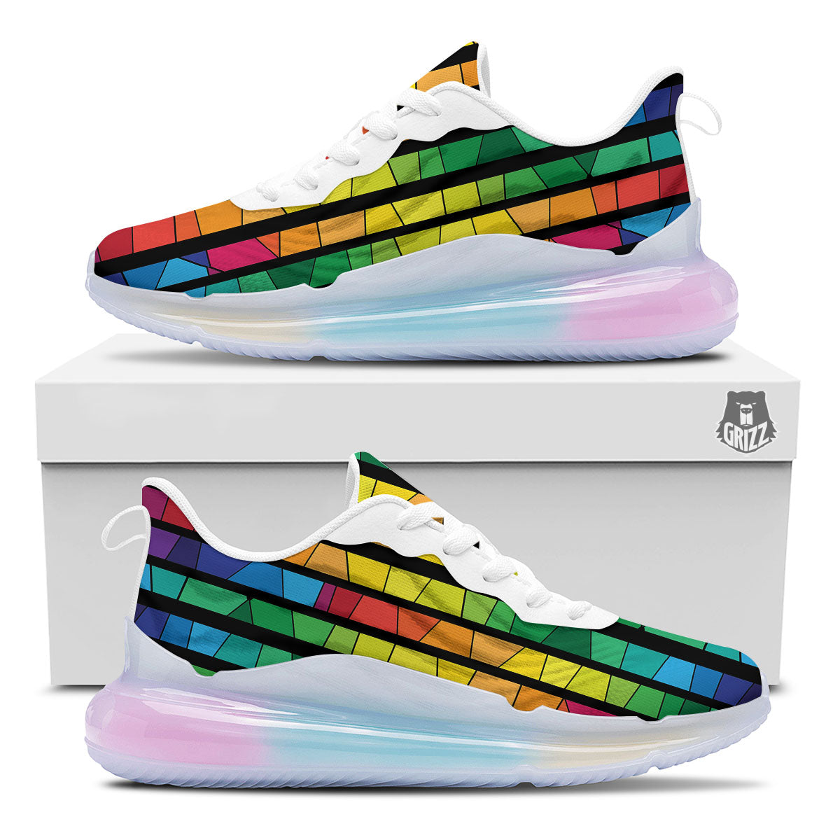 Square Stained Glass Mosaic Print Running Sneakers-grizzshop