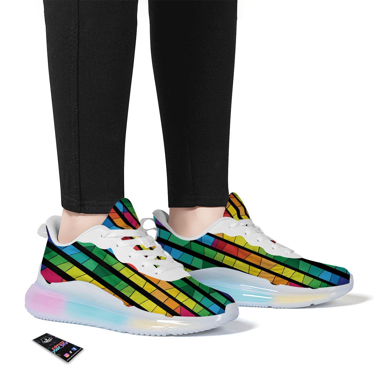 Square Stained Glass Mosaic Print Running Sneakers-grizzshop
