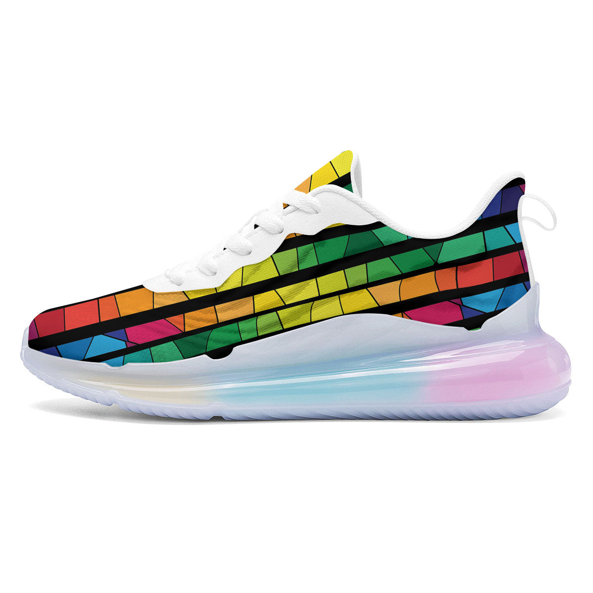 Square Stained Glass Mosaic Print Running Sneakers-grizzshop