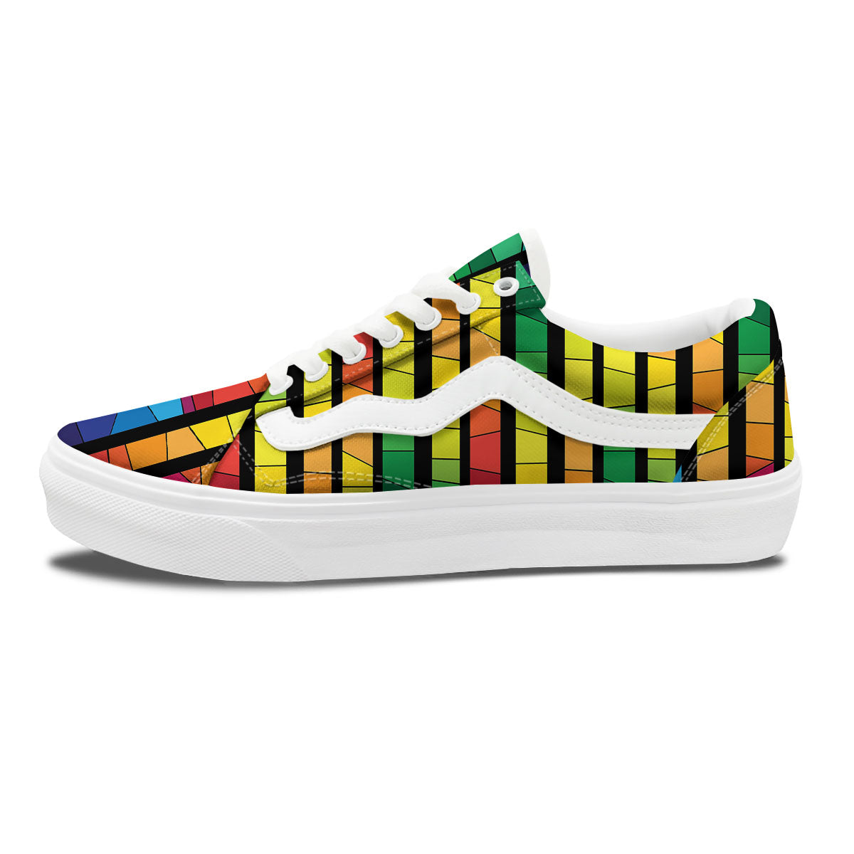 Square Stained Glass Mosaic Print Skate Shoes-grizzshop