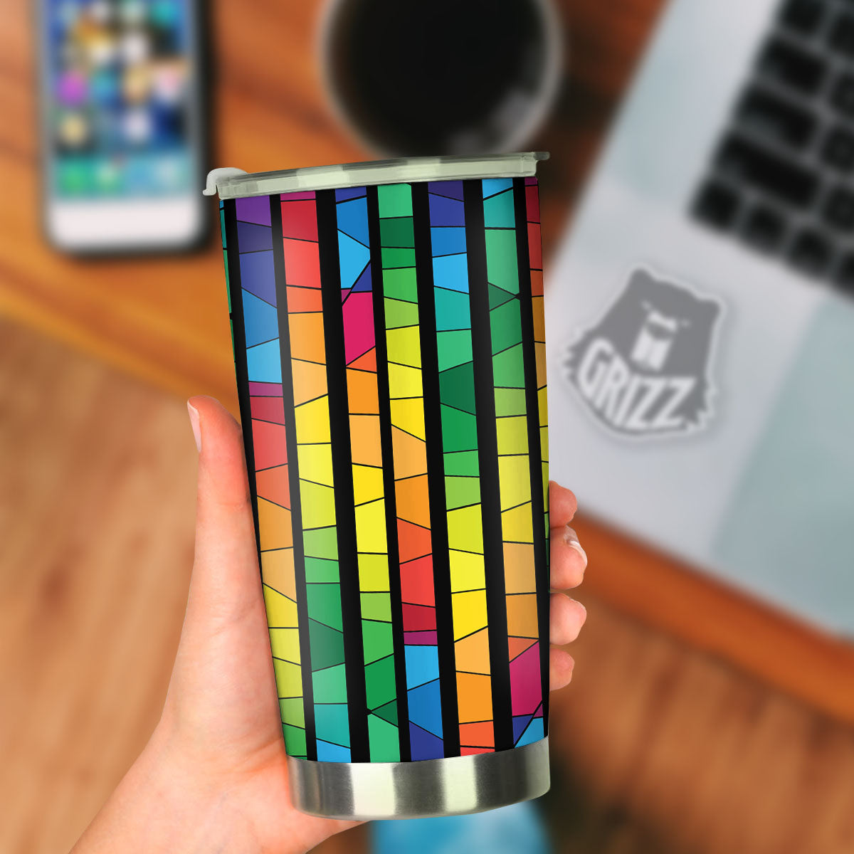 Square Stained Glass Mosaic Print Tumbler-grizzshop