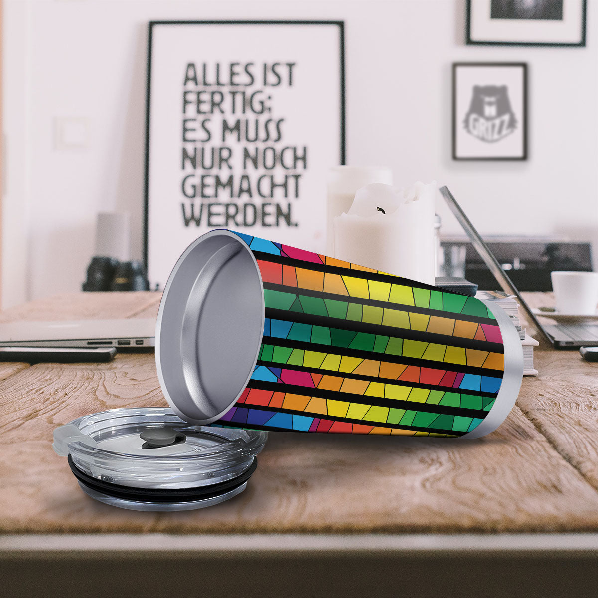 Square Stained Glass Mosaic Print Tumbler-grizzshop