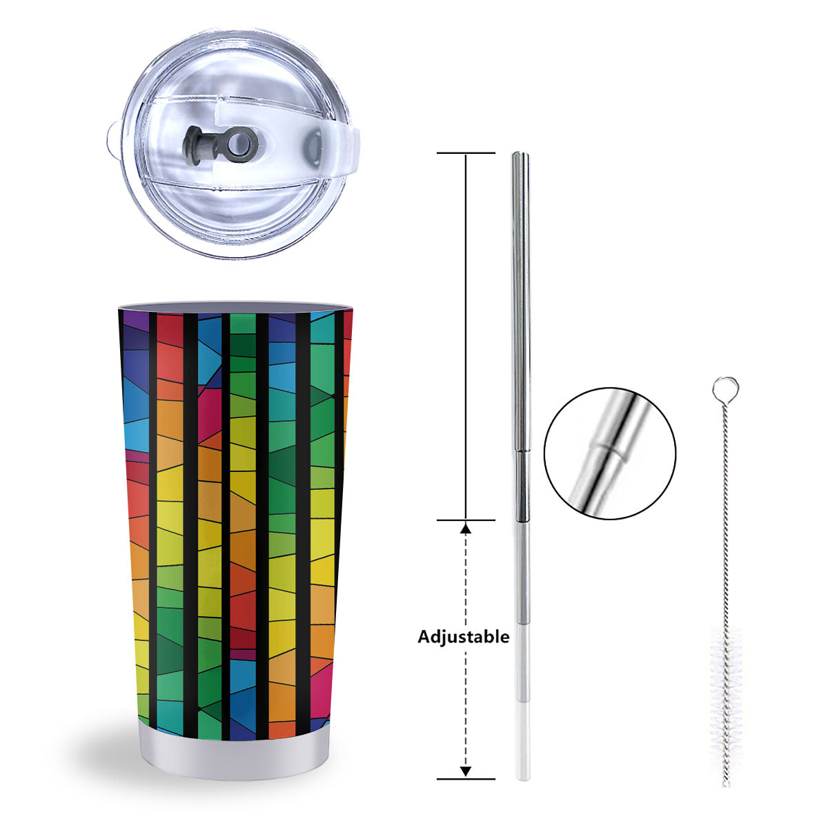 Square Stained Glass Mosaic Print Tumbler-grizzshop