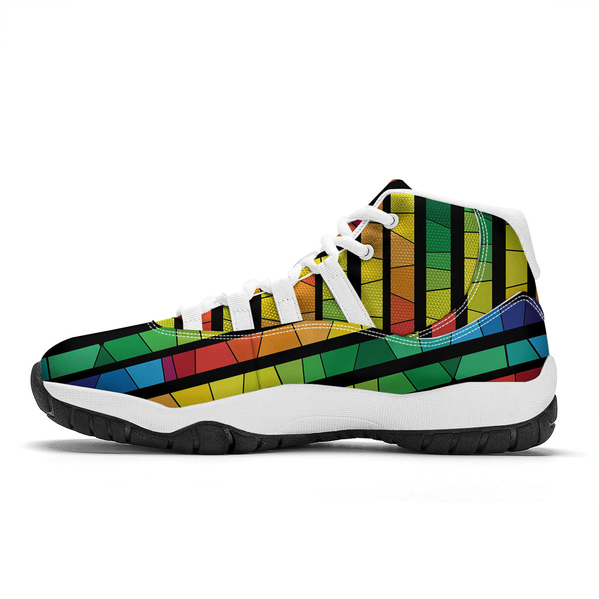 Square Stained Glass Mosaic Print White Bball Shoes-grizzshop