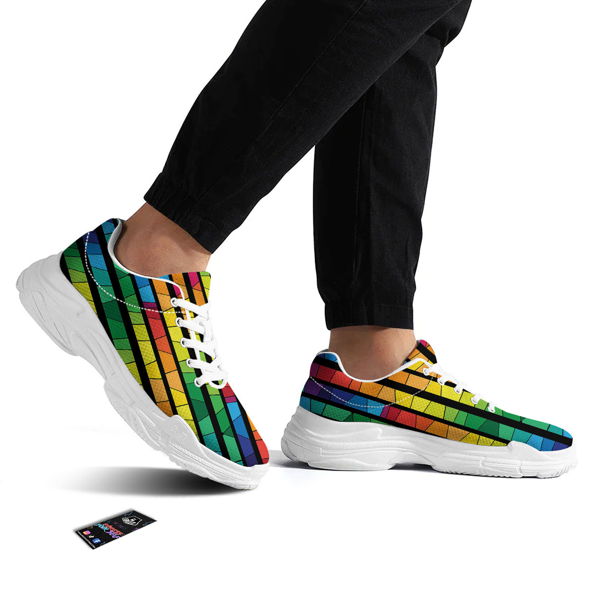 Square Stained Glass Mosaic Print White Chunky Shoes-grizzshop